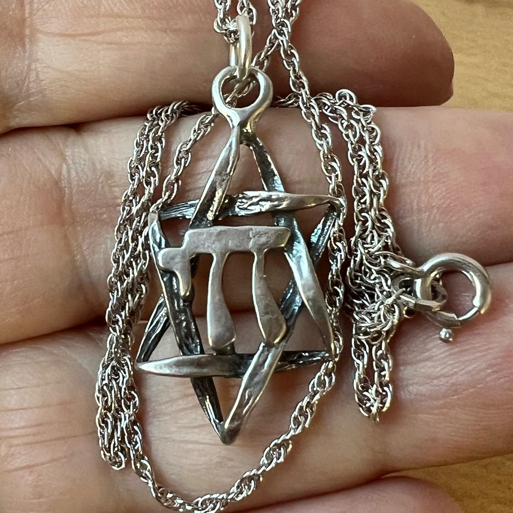 VINTAGE MAGEN DAVID STAR OF DAVID CHAI PENDANT NECKLACE 925 STERLING SILVER - Picture 16 of 16